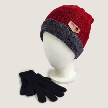 Imagem de Gorro Masculino Touca Forrado Térmico + Luva Tamanho G Veludo Por Dent