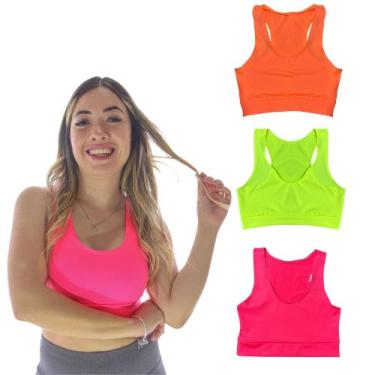 Imagem de Kit 3 Top Alta Sustentação Fitness Neon - JINKINGSTORE, Laranja neon, 