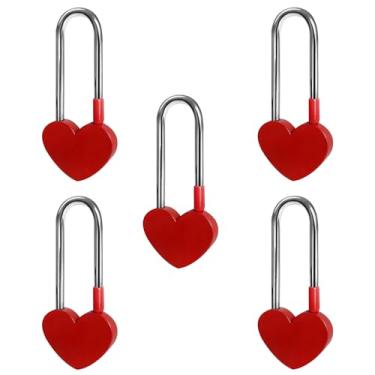 Imagem de Gradleen Cadeado de coração único Keyless Love Lock, 5 peças, vermelho, 8,9 cm, 50 mm, Love Padlock para ponte Lovelock, árvore dos desejos (sem chave)