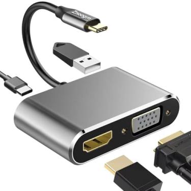 Imagem de Znoogrn Adaptador USB C 4 em 1 Thunderbolt 3 para HDMI 4K, VGA 1080P, USB 3.0, porta PD de 100W para MacBook Pro/Air iPhone 16 15 Pro Max, Dell XPS PC, etc