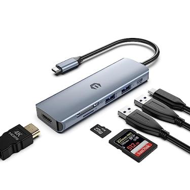 Imagem de Tymyp Hub USB, hub USB C 6 em 1, divisor multi-USB ultrafino com 4K HDMI, tipo C PD 100W, 2 x USB 3.0 e leitor de cartão SD/TF para laptop, pen drive, impressora e muito mais