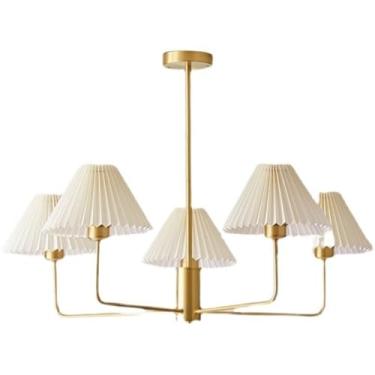 Imagem de GNYOUS Lustre Sputnik de latão vintage, tecido delicado, design plissado, sombra pendente, luz luxuosa de metal dourado para pendurar na ilha da sala de jantar, bar