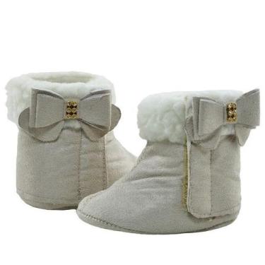 Imagem de Sapatinho de Bebê Bicho de Pé - Bota Feminina c/ Fecho e Laço - Camurç