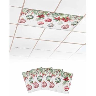 Imagem de Bolas de Natal, capas de luz fluorescente para luzes de teto, filtros magnéticos de luz de poinsétia, pacote com 4, 1,2 x 0,6 m, capa de luz de teto de azevinho para sala de aula, escritório, escola,