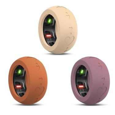 Imagem de sylacor Protetor compatível com Oura Ring Gen 3, capa protetora de anel de silicone elástico Oura com linda decoração de gravação de coração para academia e vida diária (SmokyPurple+Brown+MilkTea, P