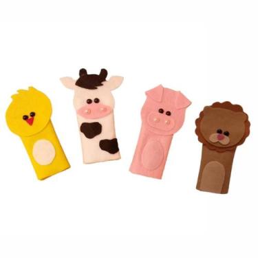 Imagem de Dedoche de feltro animais da fazendinha kit com 4 - BRINQUE E LEIA