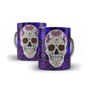 Imagem de Caneca Branca Porcelana Caveira Mexicana + Caixinha - RYLLO