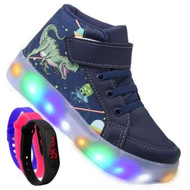 Imagem de Tenis Botinha Masculino De Led Calce Facil Infantil Dinossauro Persona