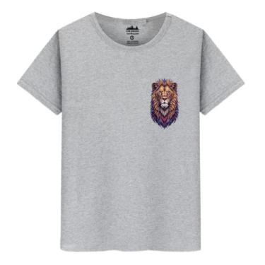 Imagem de Camiseta Masculina Casual Algodão Premium Leão - Markelly, Cinza, XGG
