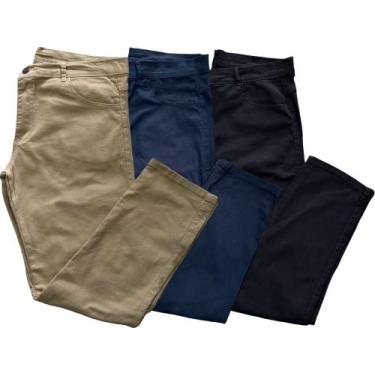 Imagem de Kit com 03 calças masculinas jeans e sarja com elastano algodão modelo