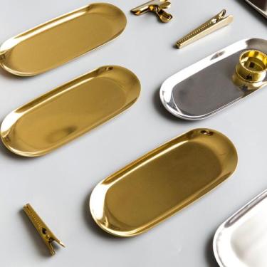 Imagem de Bandeja De Armazenamento Exibição Decoração Metal Luxo Pequenos Itens 