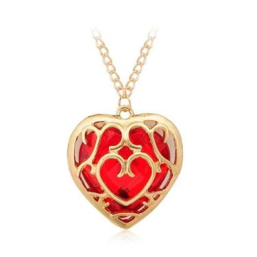 Imagem de Colar Feminino Coração Vermelho The Legend Of Zelda Corrente Dourada c
