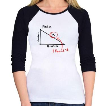 Imagem de Baby Look Raglan Find The X Manga 3/4 - Foca na Moda, Branco, Preto, M