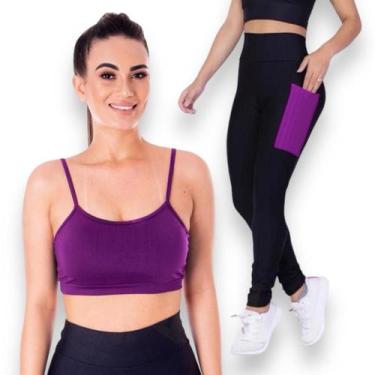 Imagem de Conjunto Top fitness ALÇA FINA bojo Feminino + CALÇA leg LEGGING BOLSO