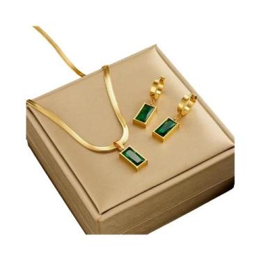 Imagem de Conjunto de Joias Feminino com Zircônia Verde e Aço Inoxidável 316L, N