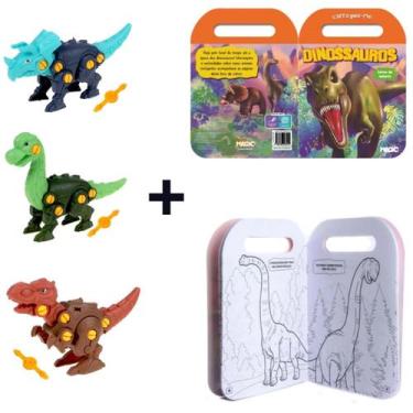 Imagem de Kit Dinossauro Dino monta e desmonta mais livro para colorir infantil 