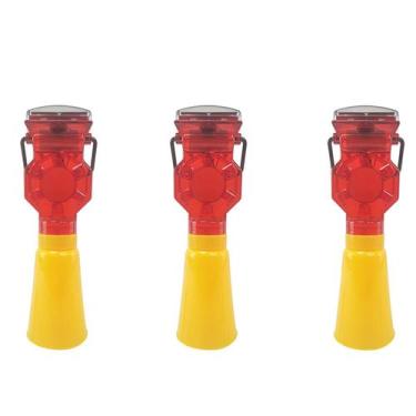 Imagem de Sinalizador Viario Solar Cone Kit 3 Uni Sinalizaçao Segurança Obra Chu