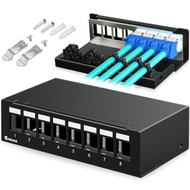 Imagem de Enmane Patch Panel de 8 portas em branco Keystone Patch Panel STP e UTP compatível com LC/SC/ST/FC/USB/HDMI Keystone Jack para montagem em mesa, caixa de terminação Ethernet doméstica