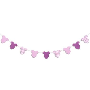 Imagem de ZAIBIANHAO Faixa de roupas de bebê - bodies de manga curta para chá de bebê, faixa de roupa para festa de aniversário, material de festa neutra revelação de gênero (pano roxo)