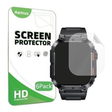 Imagem de Aemus Protetor de tela compatível com relógio inteligente militar Ypaddbu, Hvlgmrc 1,96 polegadas (pacote com 6) película transparente PET compatível com JUGEVI, LIGE K57 Pro Smart Watch