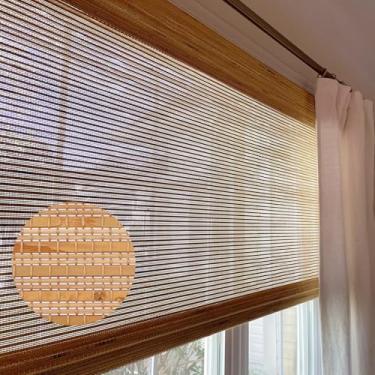 Imagem de LETAU Persianas de madeira sem fio, persiana de bambu com filtro de luz dobrável para casa, portas, marrom amêndoa, 83,8 cm L x 122 cm C