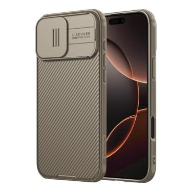 Imagem de Nillkin Capa para iPhone 16 Pro Max Pro Max com capa deslizante para câmera, [proteção atualizada da lente da câmera] Capa protetora fina à prova de choque para celular de 6,9 polegadas, dourada