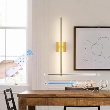 Imagem de Luminária de parede LED interna com controle remoto, luzes de parede reguláveis, luz de parede recarregável por USB, sem fio, rotação de 350°, arandela para quarto, sala de estar, corredor (