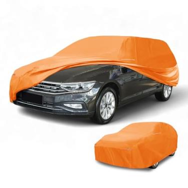 Imagem de Partuto 1 peça capa universal para carro à prova d'água para todos os climas, automotiva, externa, anti-UV, proteção solar e chuva, capa externa completa 190T-PU laranja adequada para vagões de