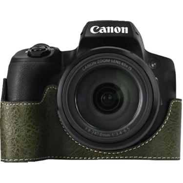 Imagem de SX70 HS, capa BMAOLLONGB feita à mão de couro PU meia câmera versão abertura inferior para Canon PowerShot SX70 HS com alça de pescoço (verde)