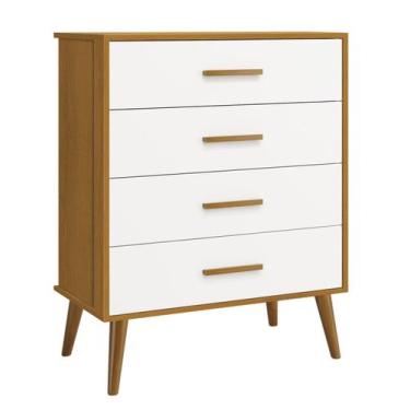 Imagem de Cômoda Gaveteira Retrô Isis Branco Fosco com Savana Fosco - MoveisAqui