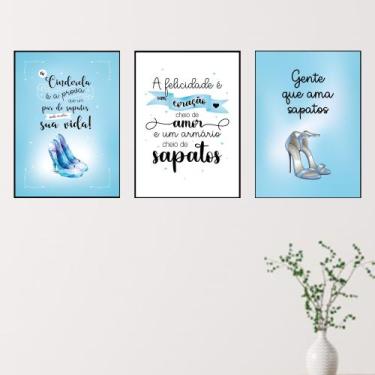 Imagem de Quadros Loja Sapatos Calçados Azul Moda Kit 3 Peças 20x28cm - camaleão