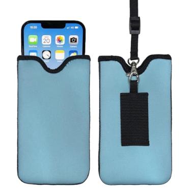 Imagem de Tainada Bolsa feminina de neoprene à prova de choque com cordão de pescoço, coldre para cinto para iPhone 16 15 14 Pro Max; Samsung S25, A55; Google Pixel 9, 8a (azul turquesa)