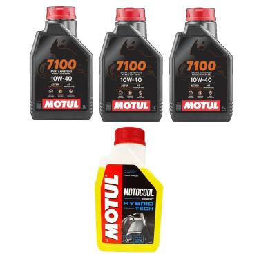 Imagem de Kit Troca De Oleo Moto 3X Motul 7100 10W400 + 1X Motocool Anticongelante Mt 03 R3