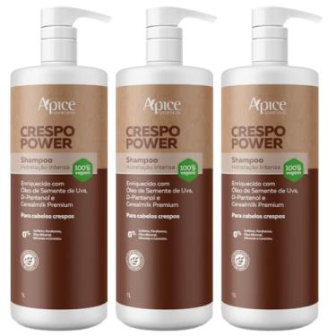Imagem de Kit 3 Shampoo Crespo Power Apice Apse Hidratação Cabelo Maciez Profissional Limpeza Suave Vegano 1L