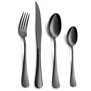 Imagem de Faqueiro de Luxo Black Conjunto de talheres 24 peças de aço inoxidável Acabamento espelhado
