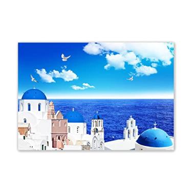 Imagem de JZSDGB Pôster e impressões de gaivota do mar Egeu. Impressão de pintura de paisagem em tela. Arte de parede Imagens de edifícios famosos para decoração de sala de estar 50 x 75 cm (20 x 30 pol) sem