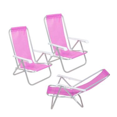 Imagem de Kit 3 Cadeira de Praia Reclinável 4 Posições Alumínio Lazy Sannet - Belfix