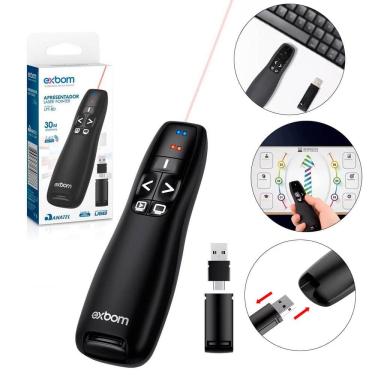 Imagem de Controle Apresentador Sem Fio 2.4G com Ponteiro Luminoso e Alcance de 30m – Compatível com Diversos Sistemas