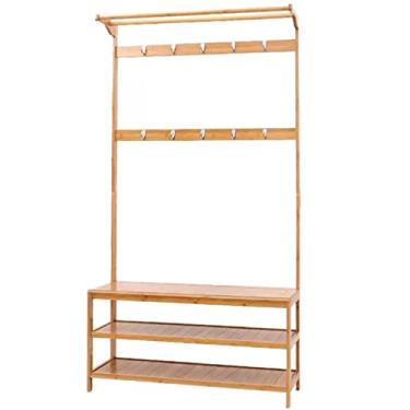 Imagem de Cabideiro, sapato, bambu, corredor, árvore, entrada com cabideiro, sapateira para corredor, prateleira de armazenamento de 3 níveis e ganchos de 6/8/10, montagem fácil, extra forte e durável