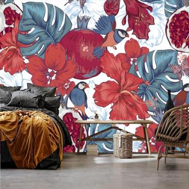 Imagem de Lcythiazole Papel de parede floral de tamanho personalizável - Papel de parede para quarto de meninas Boho Peel and Stick Papel de parede removível para quarto de meninas quarto e banheiro