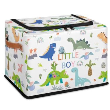 Imagem de AUUXVA Caixas de armazenamento dobráveis com tampas, organizador de brinquedos retangular com zíper, caixa de armazenamento de moldura para organização de armário de quarto de berçário - Dinossauro