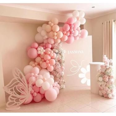 Imagem de Pink Balloons Garland Arch Kit,Double Stuffed Light Pink and White Cream Peach Matte Balloon Different Sizes 18 12 10 5 In Latex Ballon for Baby Shower Princess Theme Party Decorations