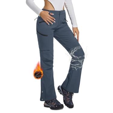 Imagem de BALWUKO Calças Femininas Para Esqui Na Neve, Caminhadas, À Prova D'Água, Forro De Lã, Softshell, Com Isolamento, Inverno, Snowboard, Calças Flare Para Áreas Externas, Cinza Frio M