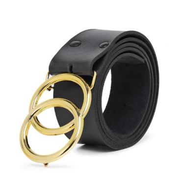 Imagem de Cinto Feminino Casual Preto Argola Dupla - Bless Acessórios, Ouro, 115