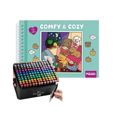 Imagem de Kit 01 Livro de Colorir Com Estojo de Canetinhas 120 Unidades Ponta Du