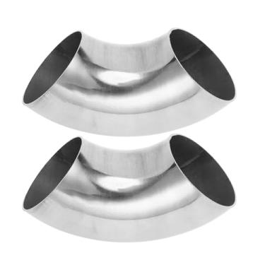 Imagem de Motoforti 2 peças 90 graus mandril curva cotovelo carro modificado tubo de escape tubulação 6.0 cm espessura OD 1.0mm/19GA 60x155x1.0mm 304 tom prata aço inoxidável 304