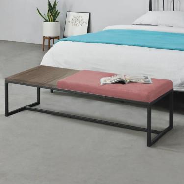 Imagem de Calçadeira Recamier Londres 160cm Industrial Preto Suede Rose Tampo Quadrado mdf Nogal - Ahz Móveis