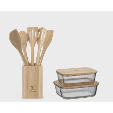 Imagem de Kit Conjunto de Utensílios de Bambu + Potes Herméticos Refratários com Tampa de Bambu Electrolux