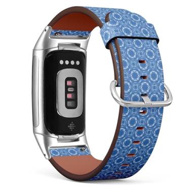 Imagem de Pulseira de couro de substituição para relógio Fitbit Charge 5 / Fitbit Charge 6 (azul royal) para smartwatch para mulheres e homens