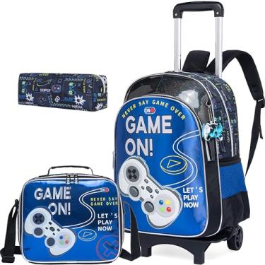Imagem de Meetbelify Mochila com rodas para meninos, mochila com rodinhas para estudantes do ensino fundamental, 01 jogo azul, 16.5"X11.8"X6.7"